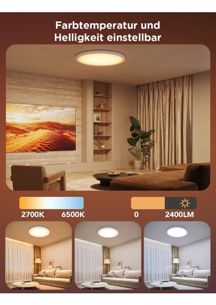 Akıllı Rgbıc LED Tavan Lambası 30CM - 2400LM, Alexa & Google Asistan Uyumlu, Rgbww Renkli Aydınlatma, 16M Renk, Ayarlanabilir Işık, Uygulama Kontrollü