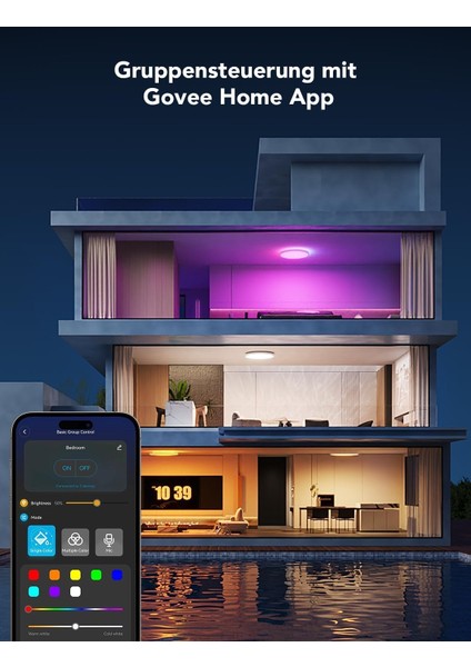 Akıllı Rgbıc LED Tavan Lambası 30CM - 2400LM, Alexa & Google Asistan Uyumlu, Rgbww Renkli Aydınlatma, 16M Renk, Ayarlanabilir Işık, Uygulama Kontrollü