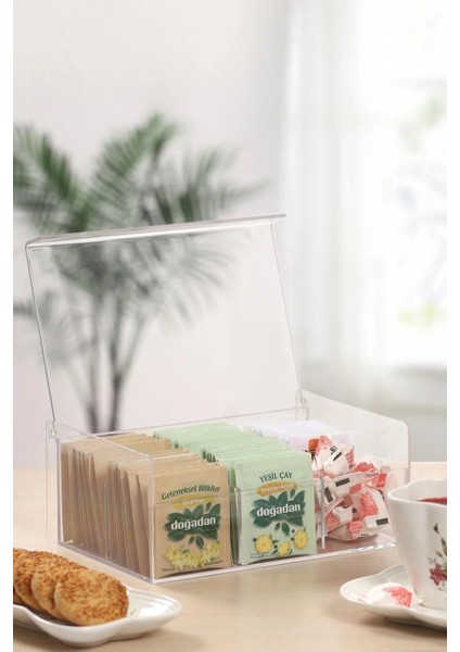 6 Bölmeli Kapaklı Poşet Çay ve Saklama Kutusu, Beyaz, Şık ve Pratik Organizer