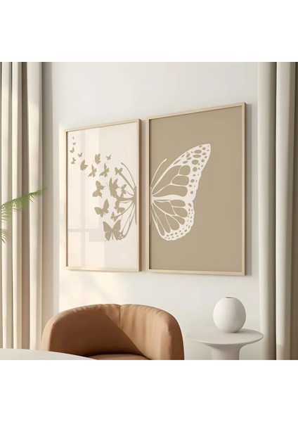 Mc Home Art Doğal Ahşap Çerçeveli Uv Baskı 2'li Soyut Kelebek Desenli Tablo Seti – Modern & Şık Duvar Dekoru fiyatları