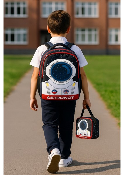 Astronot Baskılı Erkek Sırt Okul Çantası-2'li Set (Yeni Sezon)