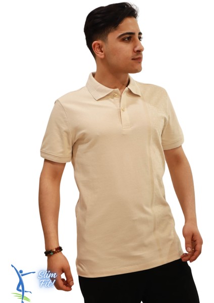 Erkek Slim Fit Dar Kesim Pamuklu Yumuşak Doku Nefes Alan Kumaş Kıvrılmaz Yaka Haki Polo Yaka Tişört Bej fiyatları