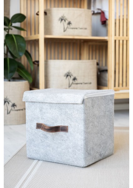 Kahverengi Keçe Dolap Içi Organizer, Takı, Makyaj, Banyo ve Ofis Düzenleme Kutusu