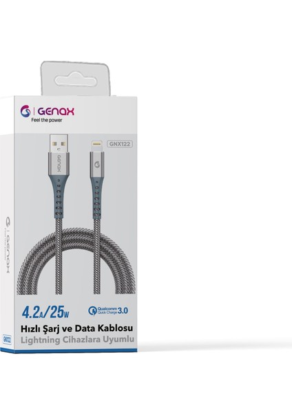 GNX122 Lightning To USB Kablo Hasır 3.4A 1m Gri fiyatları