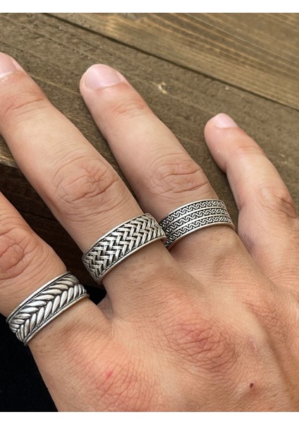 Ayarlanabilir Ölçü 925 Ayar Gümüş Kaplama Klasik Desen Işçilikli 3lü Tasarım Yüzük