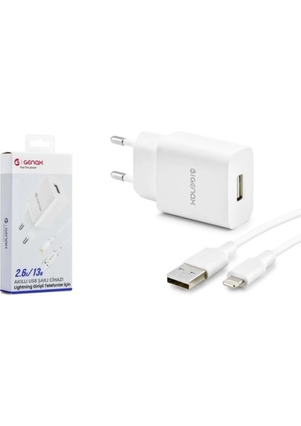 GNX004 Lightning - USB Şarj Adaptörü Set 2.6A 13W Beyaz