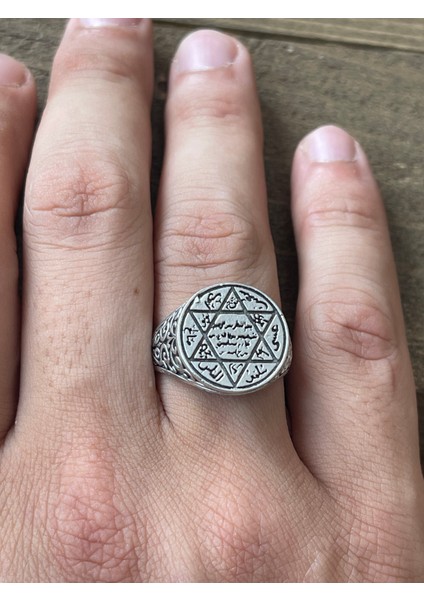 Ayarlanabilir Ölçü 925 Ayar Gümüş Kaplama Hz Süleyman Mührü Tasarım Yüzük modelleri