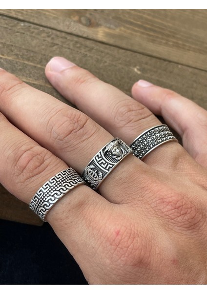 Ayarlanabilir Ölçü 925 Ayar Gümüş Kaplama Klasik Desen Işçilikli 3lü Tasarım Yüzük
