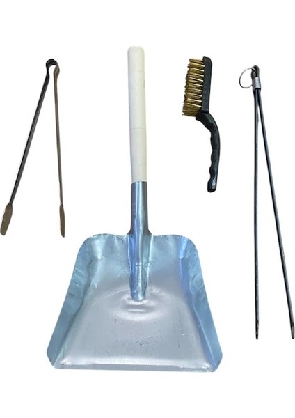 Mangal Aksesuar Seti 4'lü, Köz Maşası, Barbekü Maşa, Kürek, Fırça