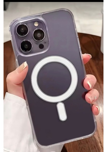 iPhone 14 Pro Uyumlu Kılıf Gerçek Magsafe Kablosuz Şarj Destekli Orta Sert Şeffaf Darbe Emici Kılıf