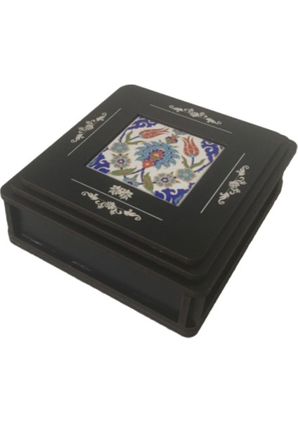 Siyah Ahşap Çini Desenli Takı ve Saat Kutusu, Şık ve Zarif Saklama Çözümü fiyatları