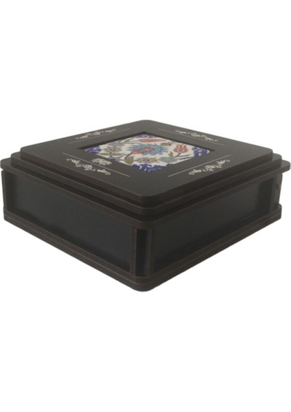 Siyah Ahşap Çini Desenli Takı ve Saat Kutusu, Şık ve Zarif Saklama Çözümü