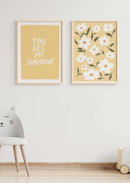 Mc Home Art Doğal Ahşap Çerçeveli Uv Baskı 2'li Sarı Çiçek Desenli Tablo Seti – Modern & Şık Duvar Dekoru