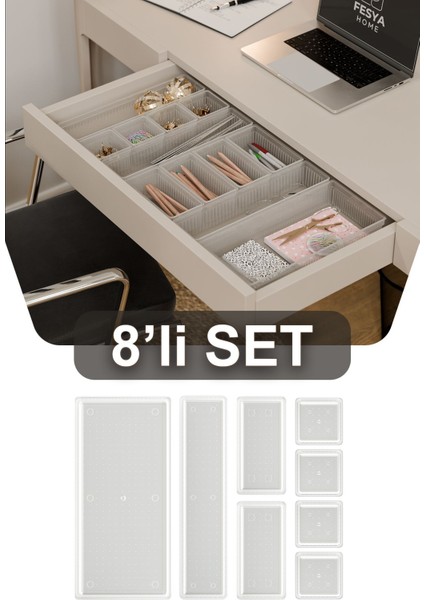 8'li Çok Renkli Çekmece Içi Düzenleyici Saklama Kutusu Seti