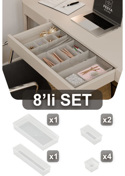 8'li Çok Renkli Çekmece Içi Düzenleyici Saklama Kutusu Seti fiyatları