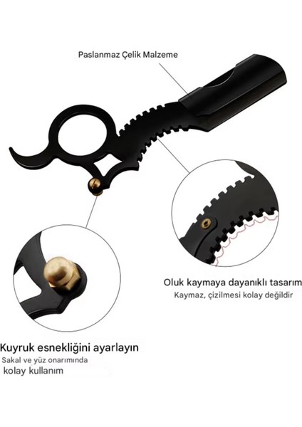 Dış Bükey Kafa Tası Çelik Usturalı Düz ve Ara Saç Kesim Makası Seti modelleri