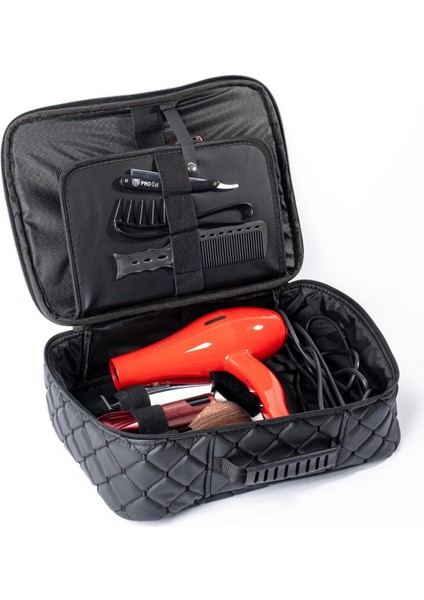 Şık Kapitone Deri Malzeme Çantası, Siyah, Kuaför ve Berber Kullanımı Için Perfect