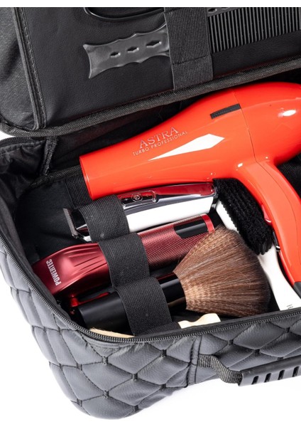 Şık Kapitone Deri Malzeme Çantası, Siyah, Kuaför ve Berber Kullanımı Için Perfect