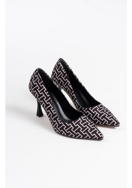Kelsey Premium Kadın Siyah Desenli Stiletto