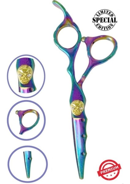 Renkli Skull Detaylı Profesyonel Saç Kesim Makası, Uzun Ömürlü ve Ergonomik Tasarım