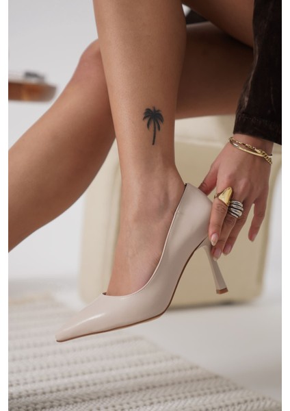 Zelena Premium Kadın Mat Bej Stiletto