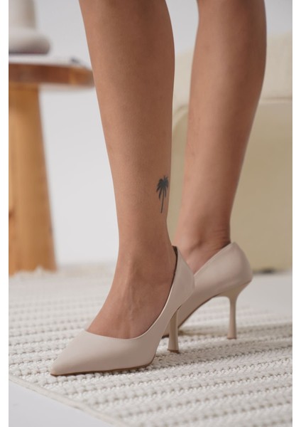 Zelena Premium Kadın Mat Bej Stiletto modelleri