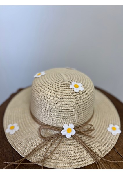 Yazlık Papatya Süslemeli Kız Çocuk Hasır Fötr Şapka 4-8 Yaş (48 Cm) fiyatları