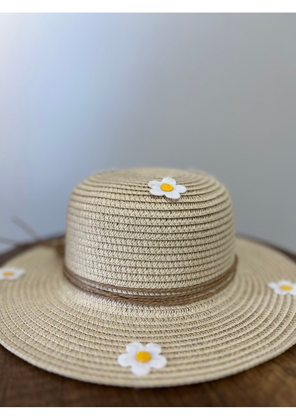 Yazlık Papatya Süslemeli Kız Çocuk Hasır Fötr Şapka 4-8 Yaş (48 Cm) modelleri