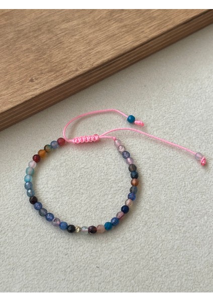 14 Ayar Altın Dorika Detaylı Rengarenk Doğal Akik Taşlı Zarif El Işi Altın Bileklik fırsatları