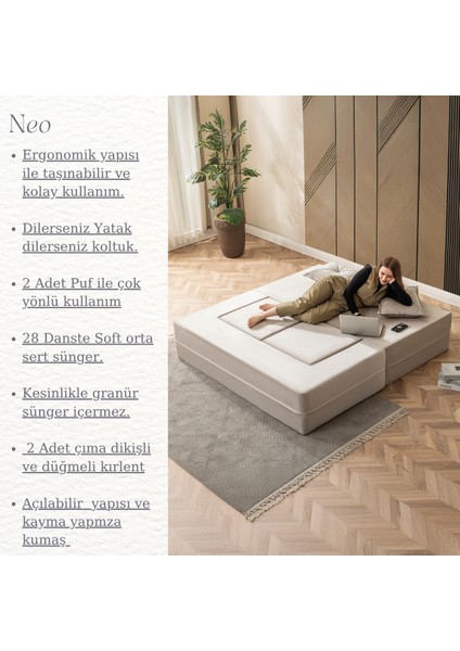 Neo Çift Kişilik Açılır Koltuk & Çift Kişilik Puflu & Uzanma Koltuğu & Silinebilir Çok Amaçlı fiyatları
