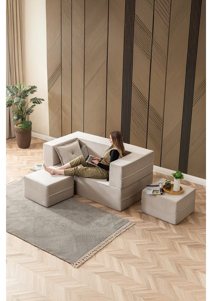 Neo Çift Kişilik Açılır Koltuk & Çift Kişilik Puflu & Uzanma Koltuğu & Silinebilir Çok Amaçlı