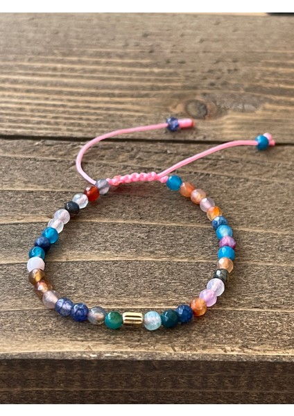 14 Ayar Altın Burgu Detaylı Rengarenk Doğal Akik Taşlı Zarif El Işi Altın Bileklik