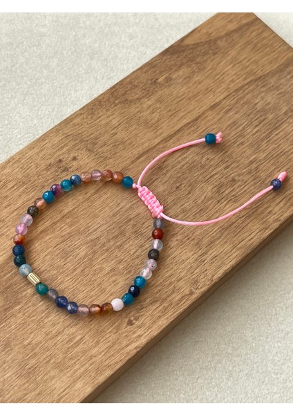 14 Ayar Altın Burgu Detaylı Rengarenk Doğal Akik Taşlı Zarif El Işi Altın Bileklik fiyatları