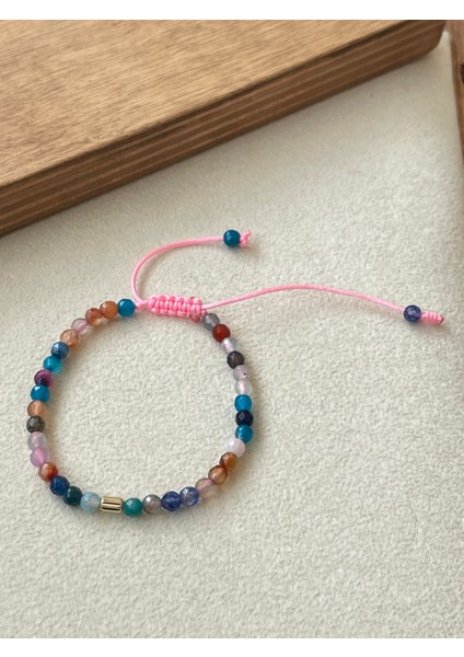 14 Ayar Altın Burgu Detaylı Rengarenk Doğal Akik Taşlı Zarif El Işi Altın Bileklik modelleri