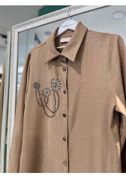 Yelda Keten Tunik 1059 - Vizon - 50 fiyatları