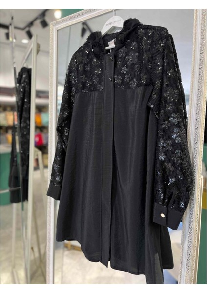 Selinada Giyçık Payetli Çiçek Desenli 4165 - Siyah - 38