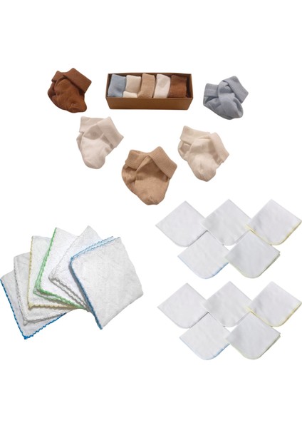 5 Çift Çorap (0-6) Ay + 10 Adet Mendil + 6 Adet Ter Havlusu Hediyelik Süper Paket fiyatları