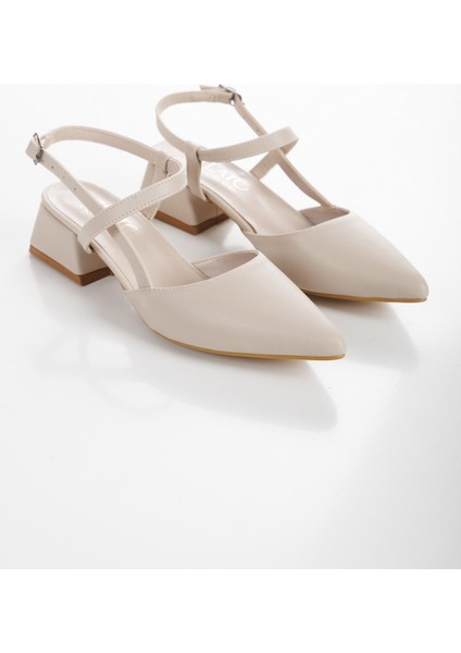 Kadın Bej Yeni Sezon Kısa Kalın Topuklu Ayakkabı Çapraz Model Günlük ve Özel Gün fırsatları