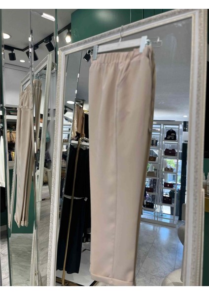 Hüma Kumaş Pantolon Paçası Katlı - Bej - 44