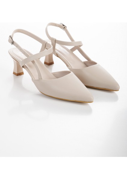 Kadın Bej Yeni Sezon Çapraz Model Topuklu Ayakkabı Günlük ve Özel Gün fırsatları