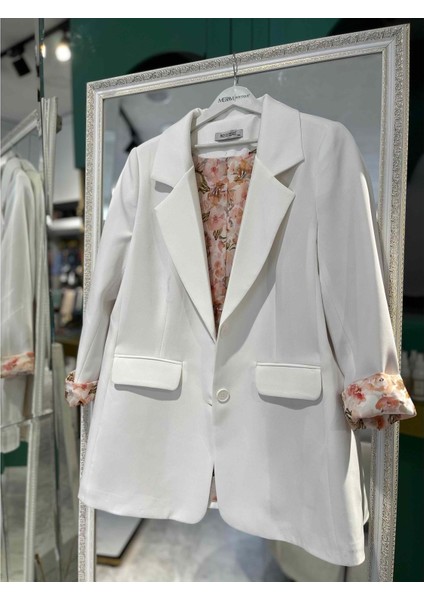 Mıssesse Astarlı Blazer Ceket 6002 - Beyaz - Xl