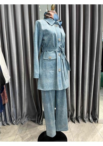 Selinada Taşlı Kot Ceket - Açık Mavi - 40 modelleri