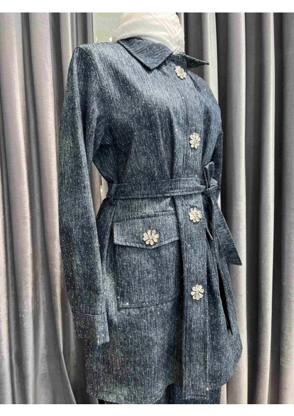 Selinada Taşlı Kot Ceket - Lacivert - 40 modelleri