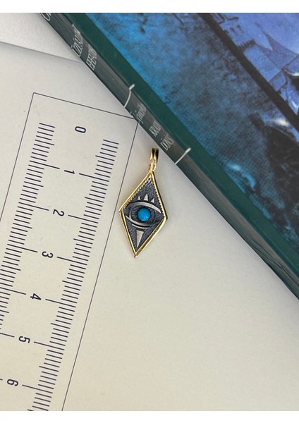 925 Ayar Gümüş Kolye Mavi Taşlı Üçgen Göz Tasarım Gümüş Kolye Şans Kolyesi Göz Uc