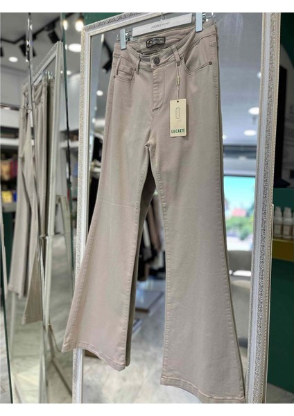 Lacarte Kot Pantolon Ispanyol Paça - Bej - 34