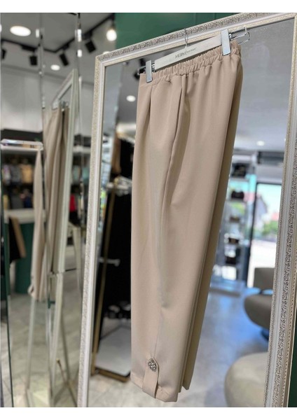 Mıssemramıss Kumaş Pantolon Paça Taş Detaylı - Bej - 38