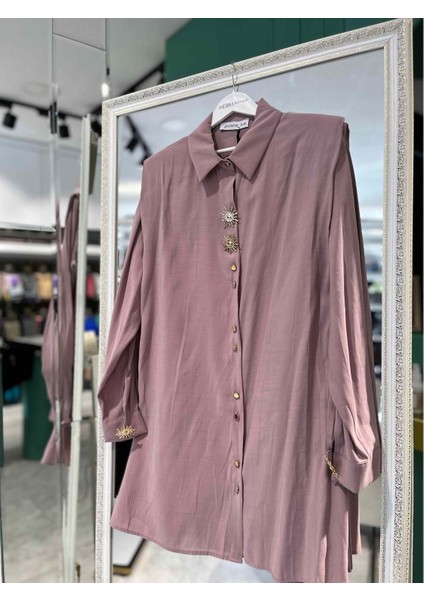 Puane Tunik Broş Detaylı 10694 - Pudra - 2