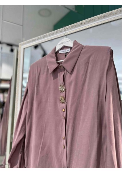 Puane Tunik Broş Detaylı 10694 - Pudra - 2 fiyatları