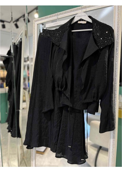 Jupe Payet Detaylı Etekli Takım - Siyah - 4