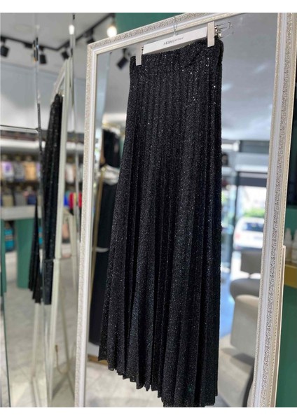 Melike Tatar Payetli Piliseli Etek - Siyah - Standart